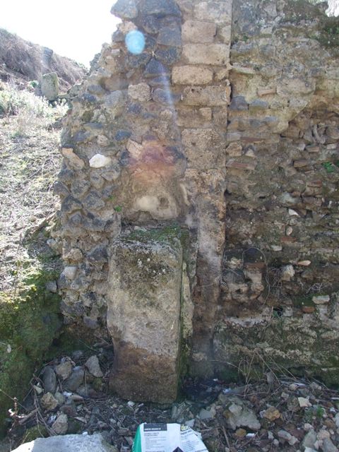 IX.8.8 Pompeii. March 2009. Street altar on north side of entrance doorway.