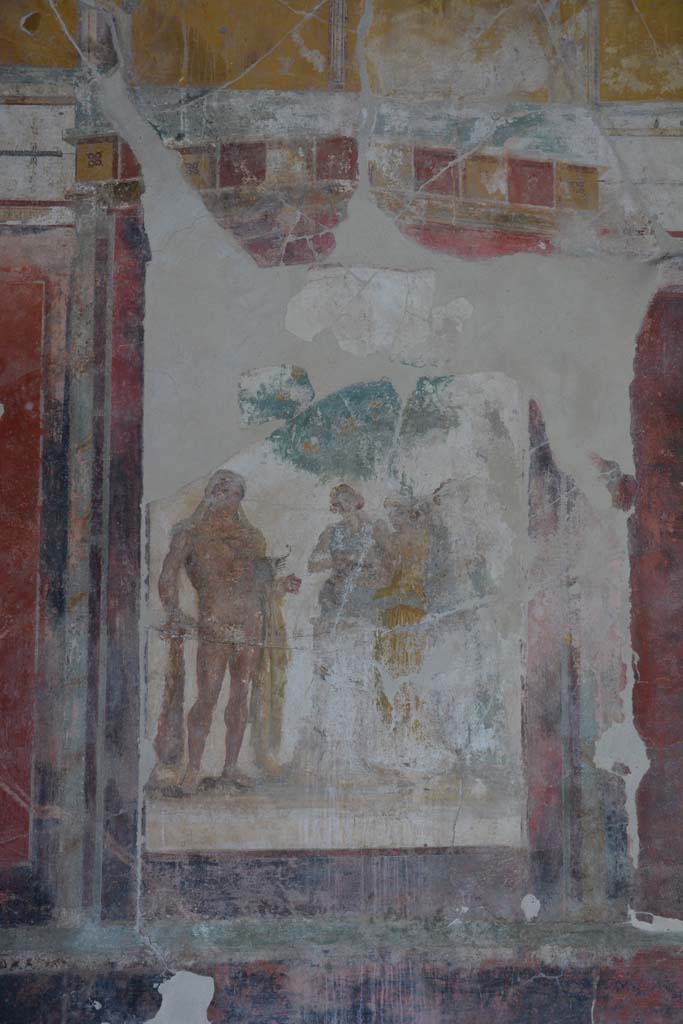 I.7.7 Pompeii. October 2019. 
Central wall painting on north wall showing Heracles in the Garden of the Hesperides.
Foto Annette Haug, ERC Grant 681269 DCOR.
