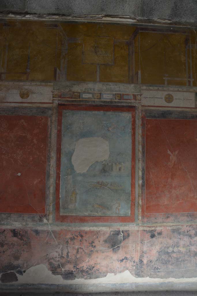 I.7.7 Pompeii. October 2019. 
East wall of triclinium with central wall painting of Daedalus and Icarus.  
Foto Annette Haug, ERC Grant 681269 DCOR.

