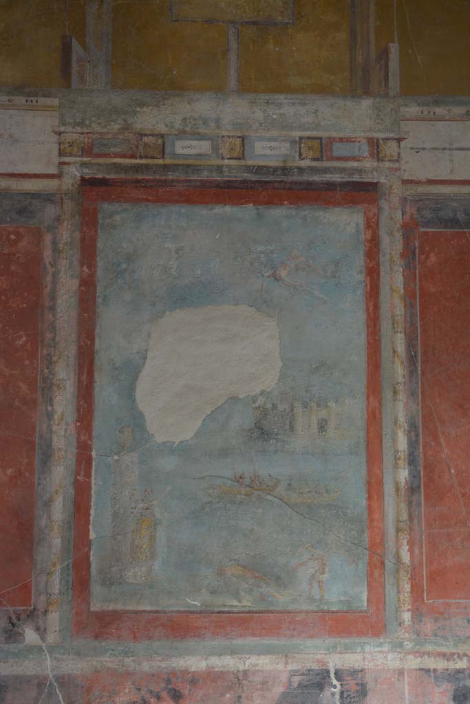 I.7.7 Pompeii. October 2019. 
Central wall painting of Daedalus and Icarus from east wall of triclinium. 
Foto Annette Haug, ERC Grant 681269 DCOR.

