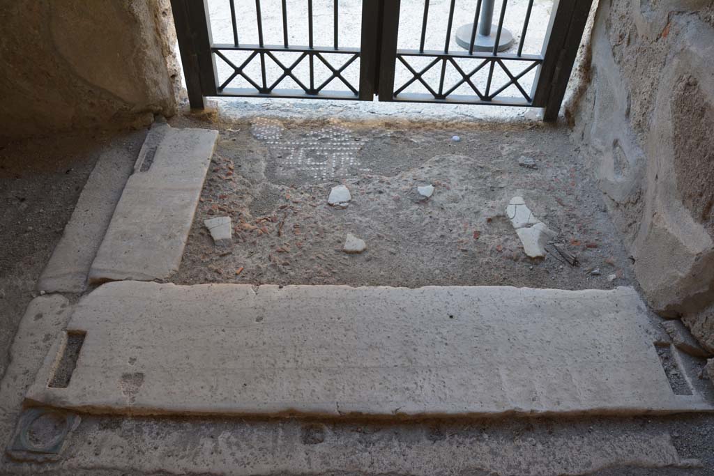 I.8.17 Pompeii. October 2019. Prothyrum 1. Looking west across doorway threshold with mosaic floor. 
Foto Annette Haug, ERC Grant 681269 DCOR.


