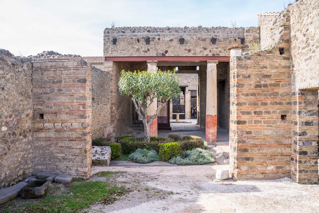 I.9.5 Pompeii. April 2022. 
Room 17, triclinium, looking north to peristyle, through tablinum, across atrium towards entrance doorway.
Photo courtesy of Johannes Eber.
