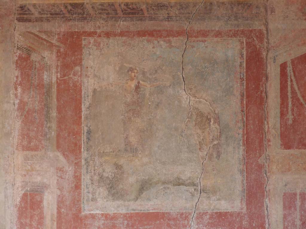 I.10.4 Pompeii. May 2006. Room 15, east wall. Wall painting of Andromeda liberated by Perseus.
See Bragantini, de Vos, Badoni, 1981. Pitture e Pavimenti di Pompei, Parte 1. Rome: ICCD. (p.121).
See Ling, R, La Casa del Menandro, in Menander, La Casa del Menandro di Pompei. Edited by G. Stefani. Milan: Electa, 2003 (p. 38). 
