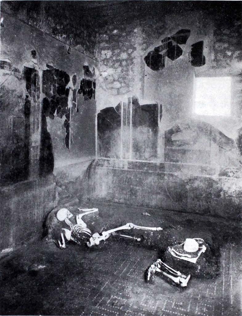 I.10.7 Pompeii. 1934. Room 9, looking towards north-west corner of triclinium, with remains of skeletons.
See Notizie degli Scavi di Antichit, 1934, p. 286, fig. 10.
