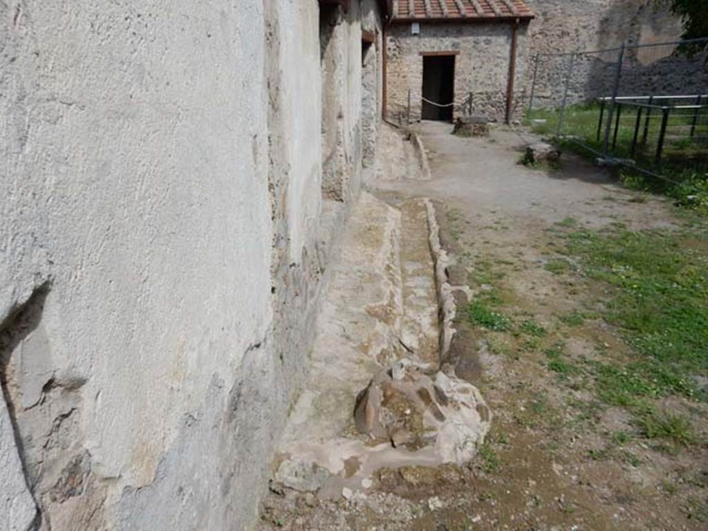 II.9.4, Pompeii. May 2018. Looking north along gutter near west garden/house wall. Photo courtesy of Buzz Ferebee. 
