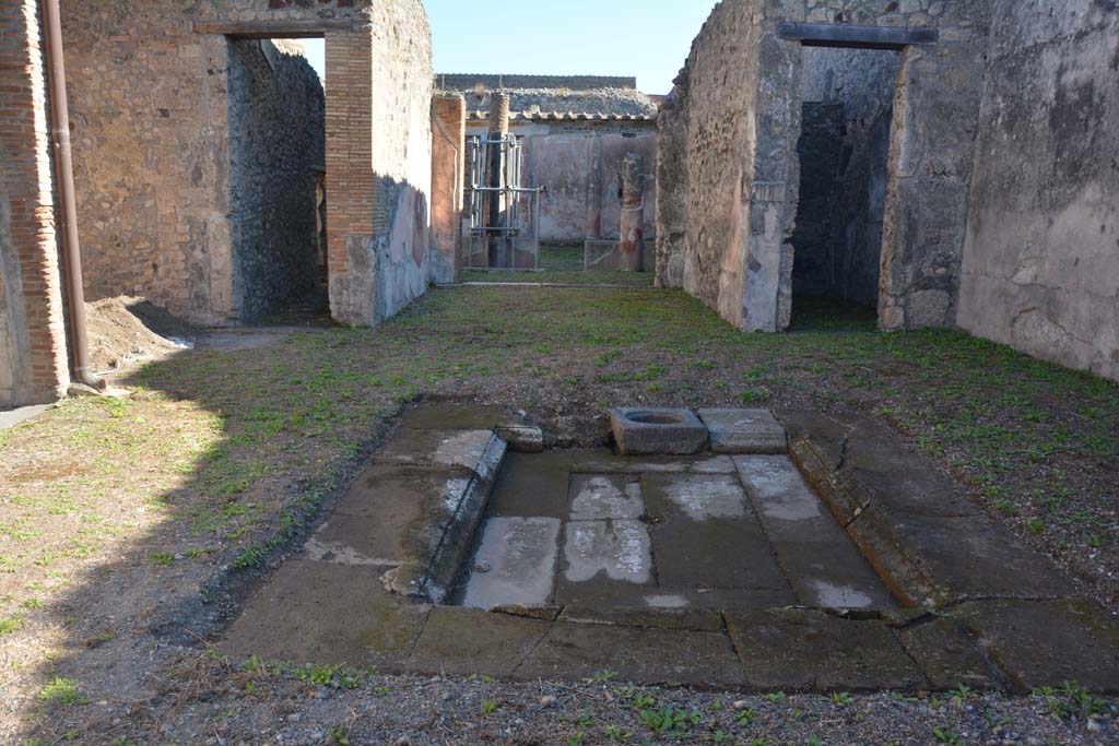 V.1.18 Pompeii. October 2019. Looking across impluvium in atrium “b” and towards tablinum “g”, and through to peristyle garden.  
Foto Annette Haug, ERC Grant 681269 DÉCOR.
