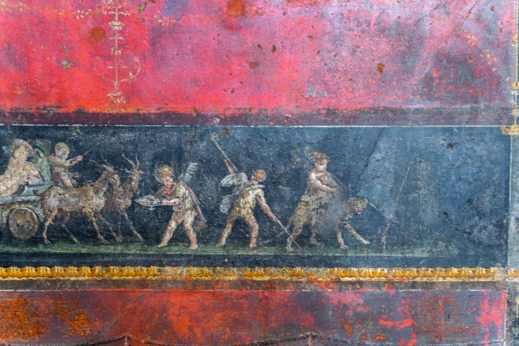 VI.15.1 Pompeii. March 2023. Detail from painted panel on lower north wall at west end. Photo courtesy of Johannes Eber.