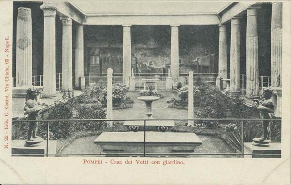 VI.15.1 Pompeii. Possibly early 1900s?  Looking south from north portico, across peristyle garden. Photo courtesy of Rick Bauer.

