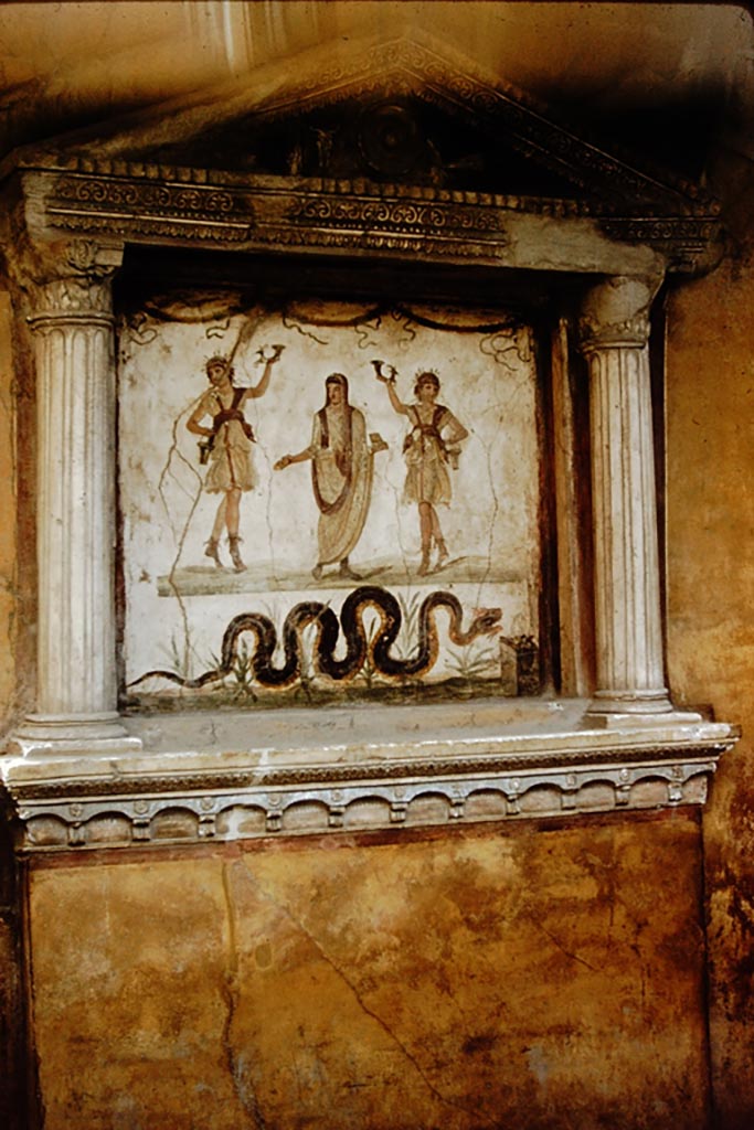 VI.15.1 Pompeii. 1959. Household lararium. Photo by Stanley A. Jashemski.
Source: The Wilhelmina and Stanley A. Jashemski archive in the University of Maryland Library, Special Collections (See collection page) and made available under the Creative Commons Attribution-Non-Commercial License v.4. See Licence and use details.
J59f0529
