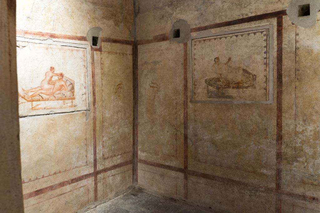 VI.15.1 Pompeii. March 2023. Looking north-west towards erotic paintings in servants’ room (x’). Photo courtesy of Johannes Eber.