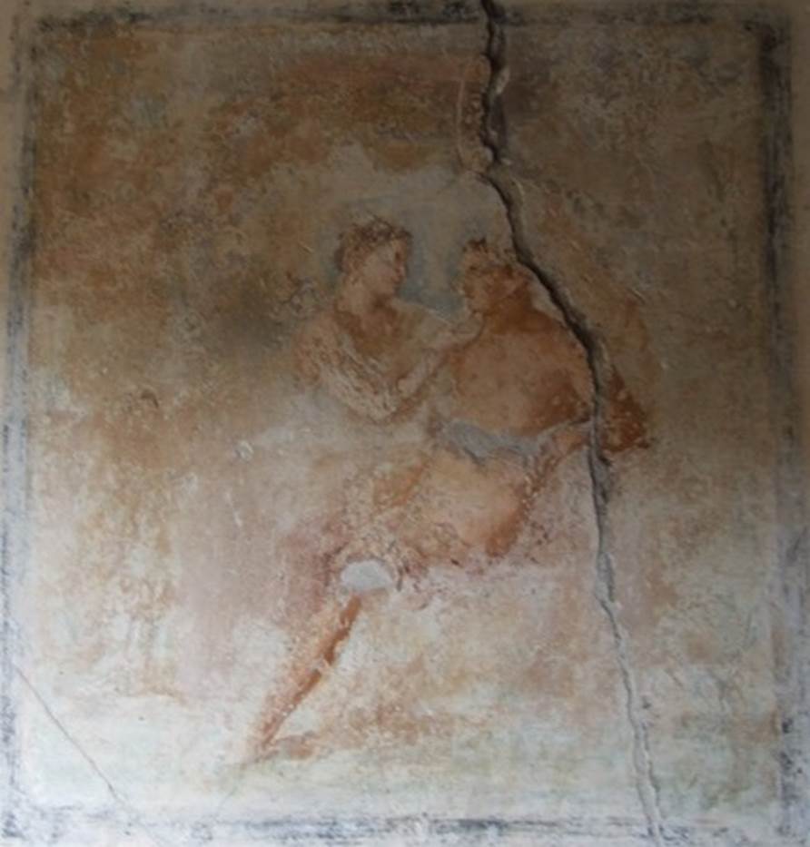 VI.15.6 Pompeii. March 2009. Room 15. Triclinium.  Wall painting of Venus and Adonis. See Schefold, K., 1962. Vergessenes Pompeji. Bern: Francke. (p.94.)
