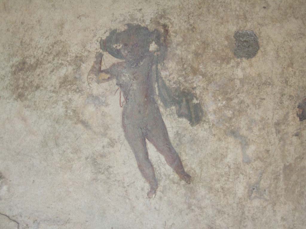 VI.16.7 Pompeii. May 2006. Room Q, painted flying figure on west side of central panel on south wall, in south-west corner.
