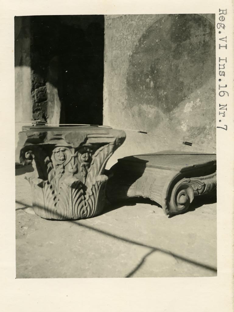 VI.16.7 Pompeii, according to Warsher. Pre-1937-39. Detail of capitals.
Photo courtesy of American Academy in Rome, Photographic Archive. Warsher collection no. 227.
