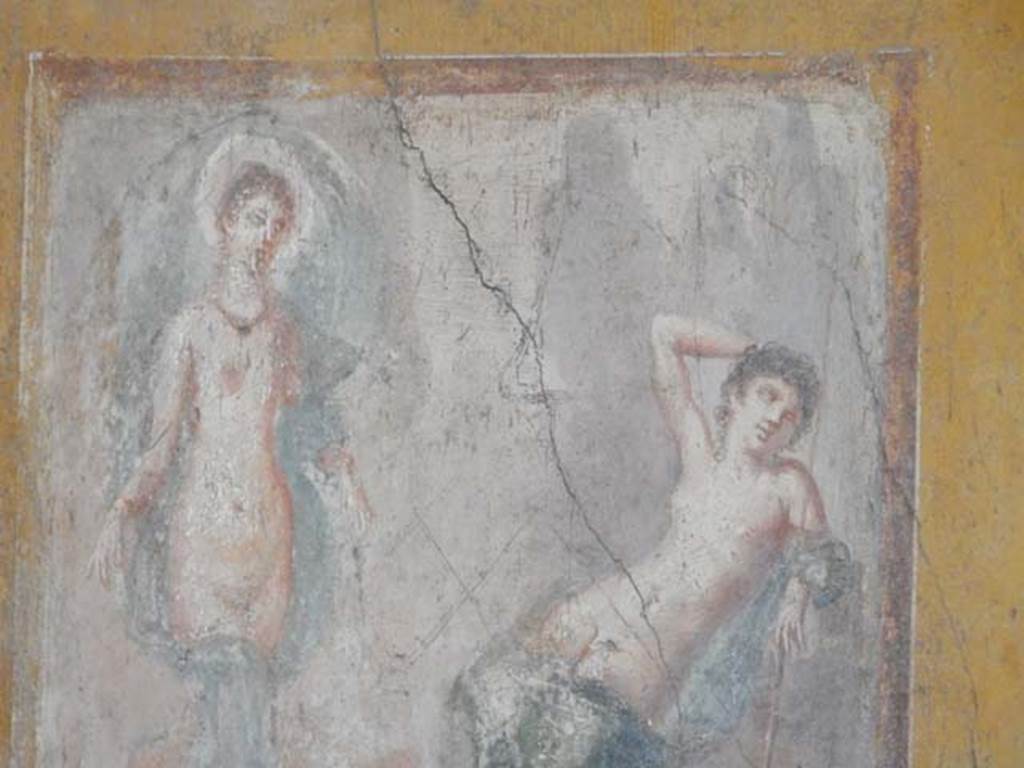 VI.16.15 Pompeii. May 2015. West wall of room F, detail of central wall painting of Selene and Endymion. Photo courtesy of Buzz Ferebee.

