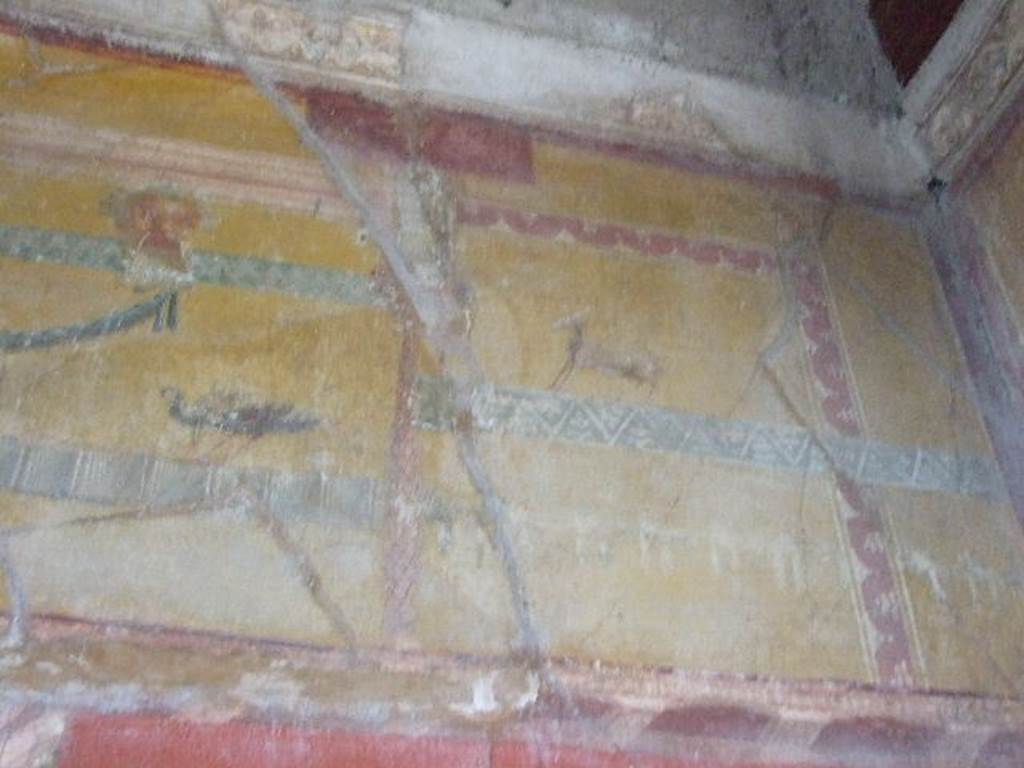 VI.16.15 Pompeii. December 2006. Upper north end of west wall of room F with detail of wall painting.
