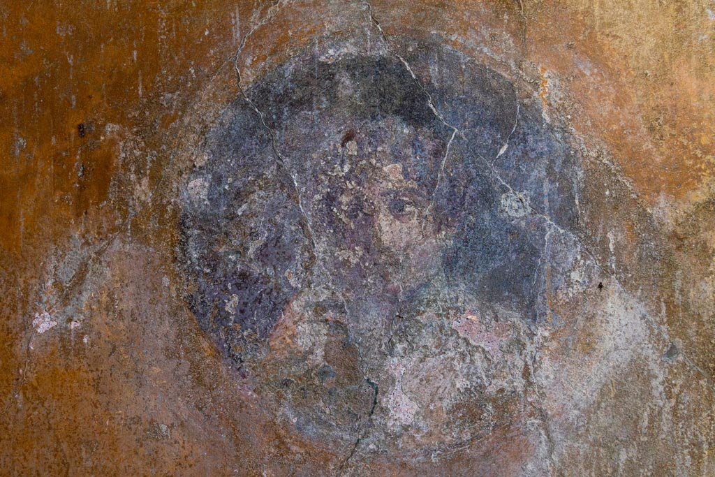 VI.16.15 Pompeii. January 2024. North wall of room G with detail of medallion painting. Photo courtesy of Johannes Eber.
