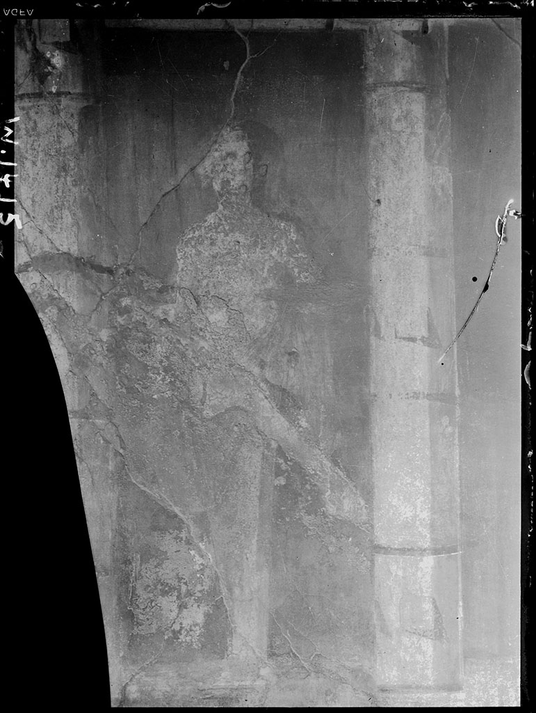 VII.2.20 Pompeii. W.1415. Tablinum 13, remains of wall painting (of Satyr or Centaur?) in north-west corner of tablinum.
Photo by Tatiana Warscher. Photo © Deutsches Archäologisches Institut, Abteilung Rom, Arkiv. 
 
