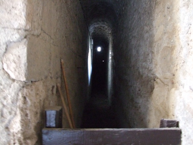 VII.5.2 Pompeii. December 2007. Looking north to entrance (17) along corridor (16) from inside Forum Baths.