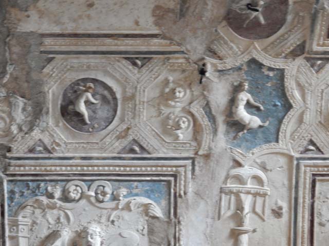 VII.5.24 Pompeii. May 2015. Detail from ceiling plaster stucco in south-west corner of tepidarium (37). Photo courtesy of Buzz Ferebee.
