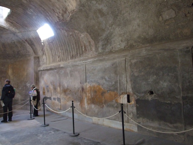 VII.5.24 Pompeii. May 2015. Detail of stucco from window in west wall of Caldarium (39). Photo courtesy of Buzz Ferebee.