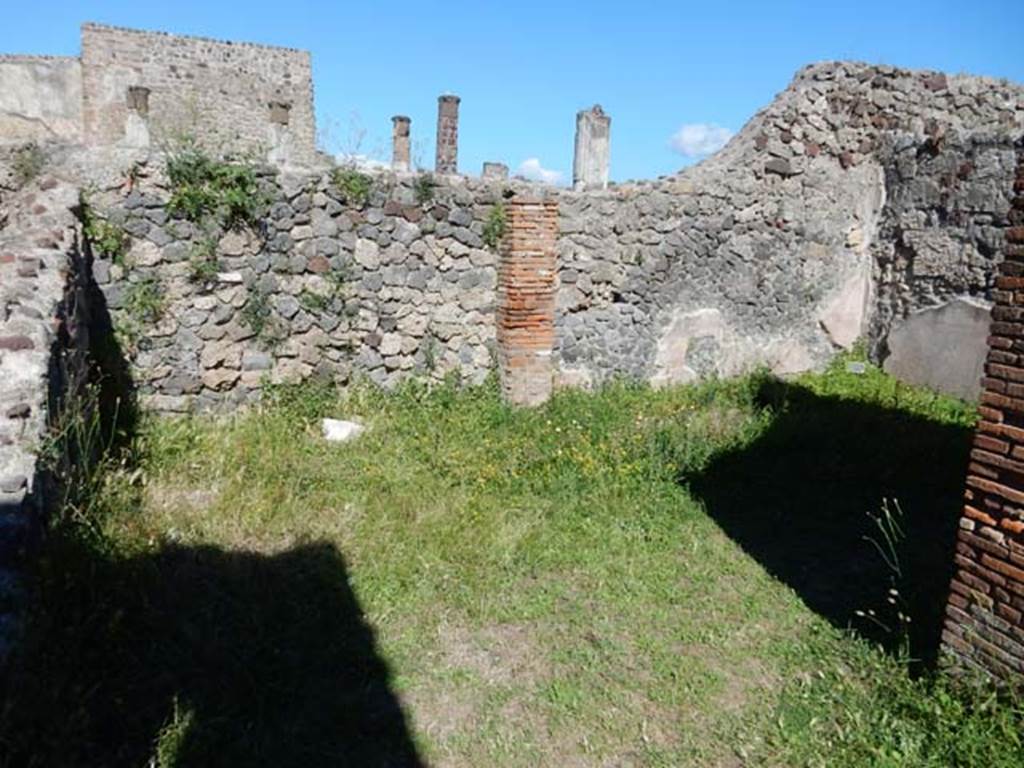 VII.7.10 Pompeii. May 2018. Looking east from south portico through open doorway to room (o).
In the south wall would have been a doorway to room (n), the oecus, on the right of the photo. 
Photo courtesy of Buzz Ferebee. 

