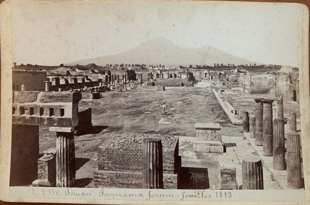 VII.8 Pompeii Forum. June 1913. Looking east in south-east corner towards Guide posing for a photograph. Photo courtesy of Rick Bauer.
