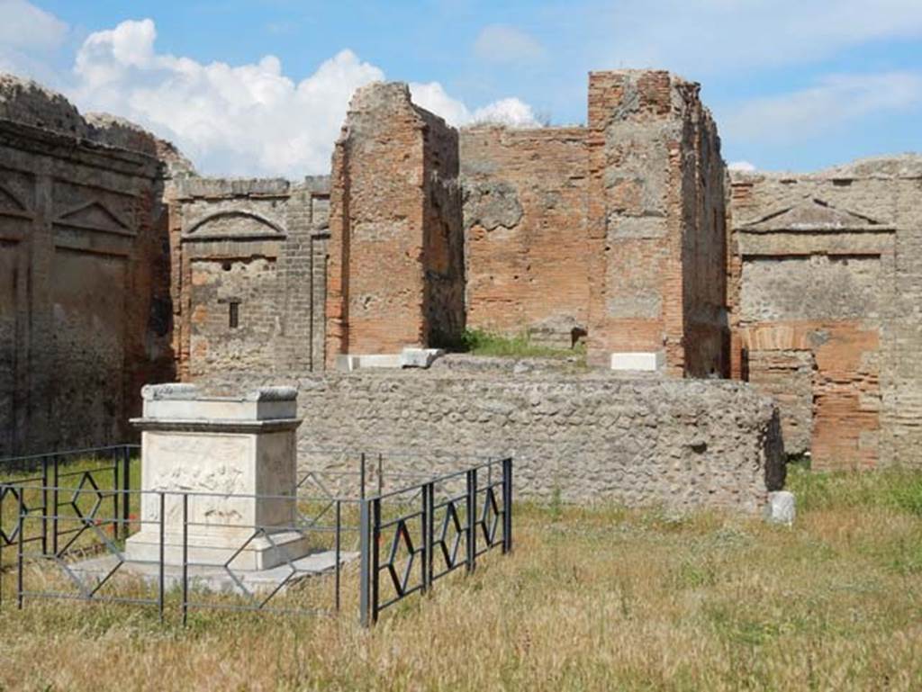 VII.9.2 Pompeii, May 2018. Podium and cella in centre of east wall. Photo courtesy of Buzz Ferebee.