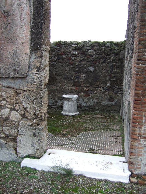 VII.9.47 Pompeii. March 2009. Doorway to room 2, cubiculum showing south wall.