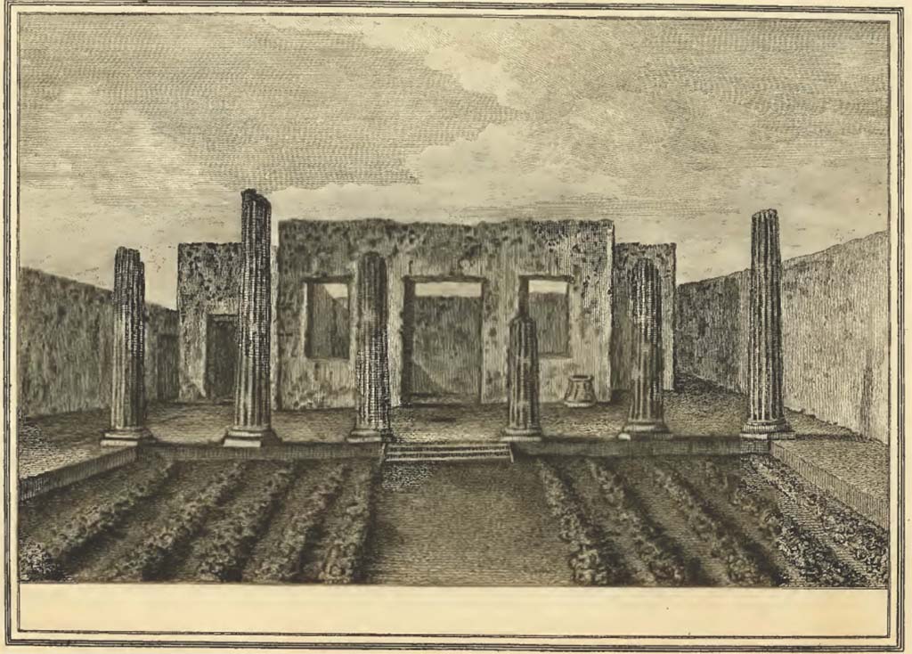 VIII.7.26 Pompeii. Looking north towards north portico and doorway, with two windows to atrium.
The above was described as A small house, and garden, near the Temple of Isis.
See Hamilton, Sir William. (1777).  Account of the discoveries at Pompeii, (plate V).
