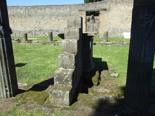 VIII.7.29 Pompeii. March 2009. Gutter on East side, originally for a Colonnade on the East end, later removed and the area added to the Temple of Isis. See Mau, A., 1907, translated by Kelsey F. W. Pompeii: Its Life and Art. New York: Macmillan, (p.165).