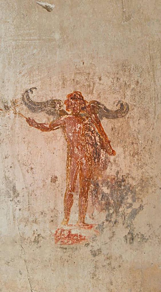 IX.3.5 Pompeii. 2016/2017.
Room 4, detail of painted figure from south-west corner. Photo courtesy of Giuseppe Ciaramella.
