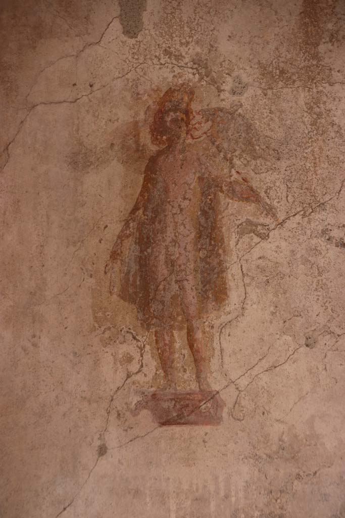 IX.3.5 Pompeii. October 2020. Room 4, painted figure at west end of north wall. Photo courtesy of Klaus Heese.