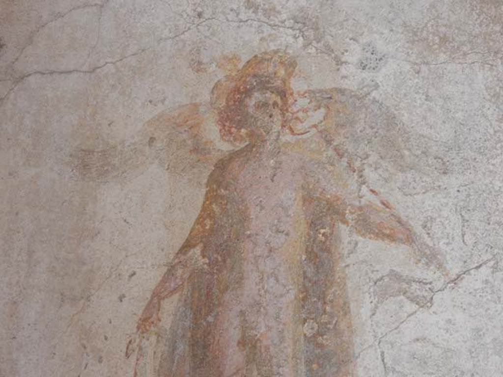 IX.3.5 Pompeii. May 2015. Room 4, detail of painted figure at west end of north wall.
Photo courtesy of Buzz Ferebee.
