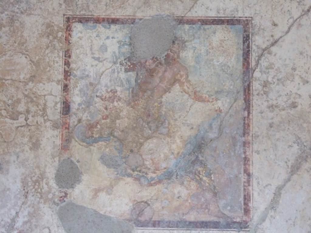 IX.3.5 Pompeii. March 2009. Room 4, remains of wall painting of Satyr and Bacchante, in centre of north wall. See Engelmann, W., 1929.  New Guide to Pompeii: Second Edition.  Engelmann. (p.121).
