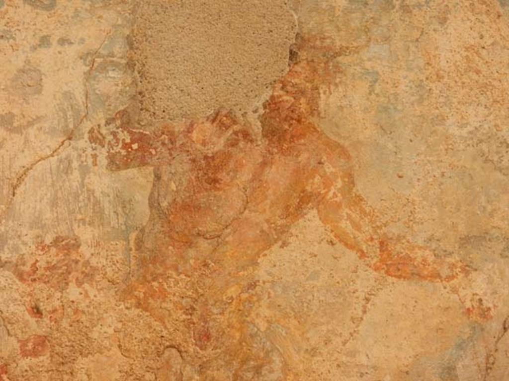 IX.3.5 Pompeii. May 2015. Room 4, detail of Satyr from central painting on north wall.
Photo courtesy of Buzz Ferebee.

