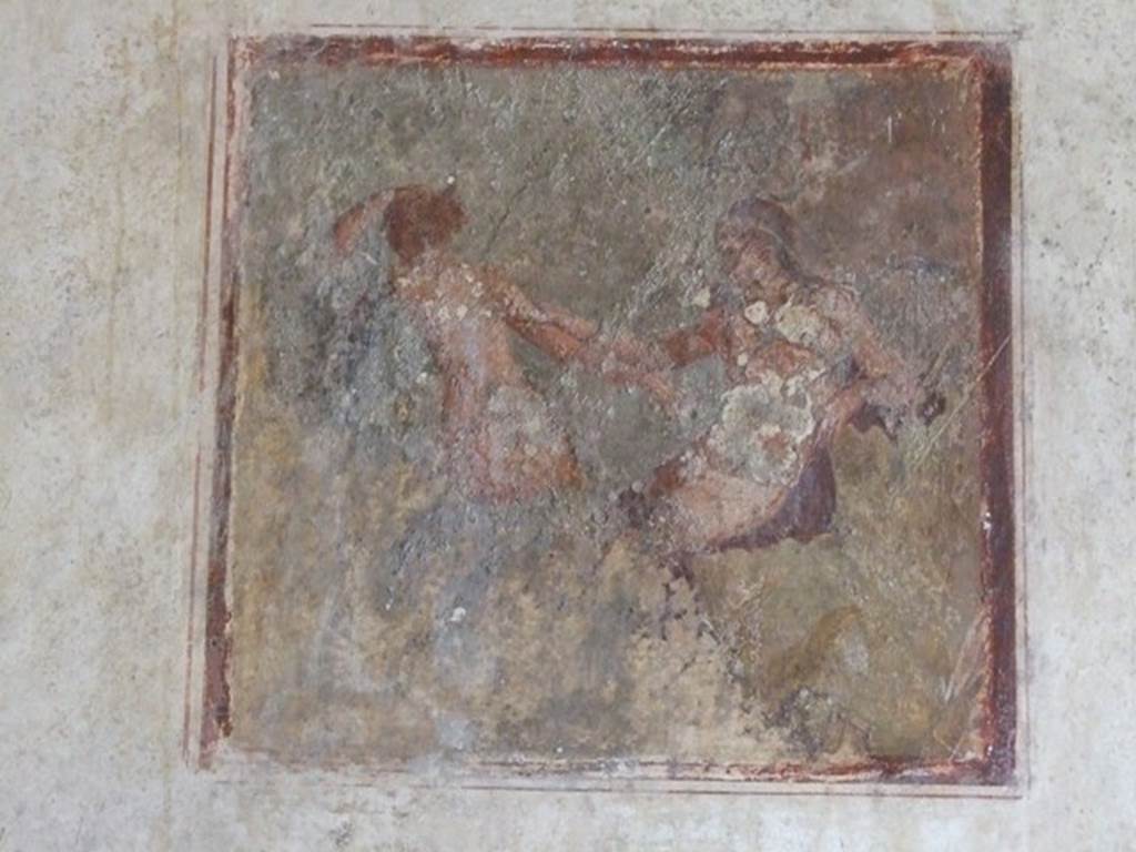 IX.13.1-3 Pompeii. March 2009. Room 11, east wall. Wall painting of Apollo and Daphne.
