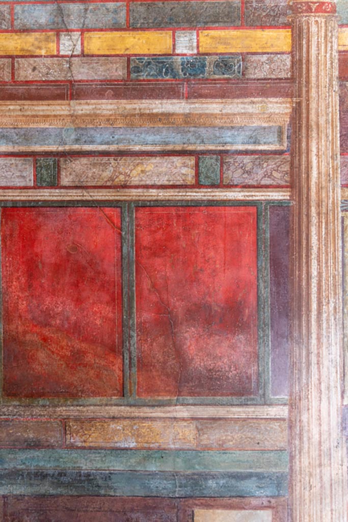 Villa of Mysteries, Pompeii. October 2023. 
Room 8, upper east wall at north end. Photo courtesy of Johannes Eber.
