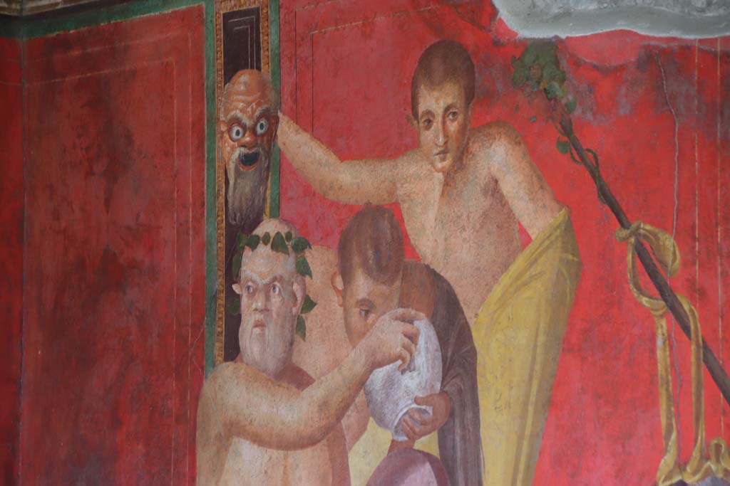 Villa of Mysteries, Pompeii. September 2021. Room 5, detail from east wall. Photo courtesy of Klaus Heese.