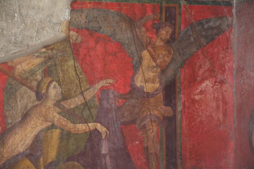 Villa of Mysteries, Pompeii. April 2014. Room 5, detail from east wall. Photo courtesy of Klaus Heese.