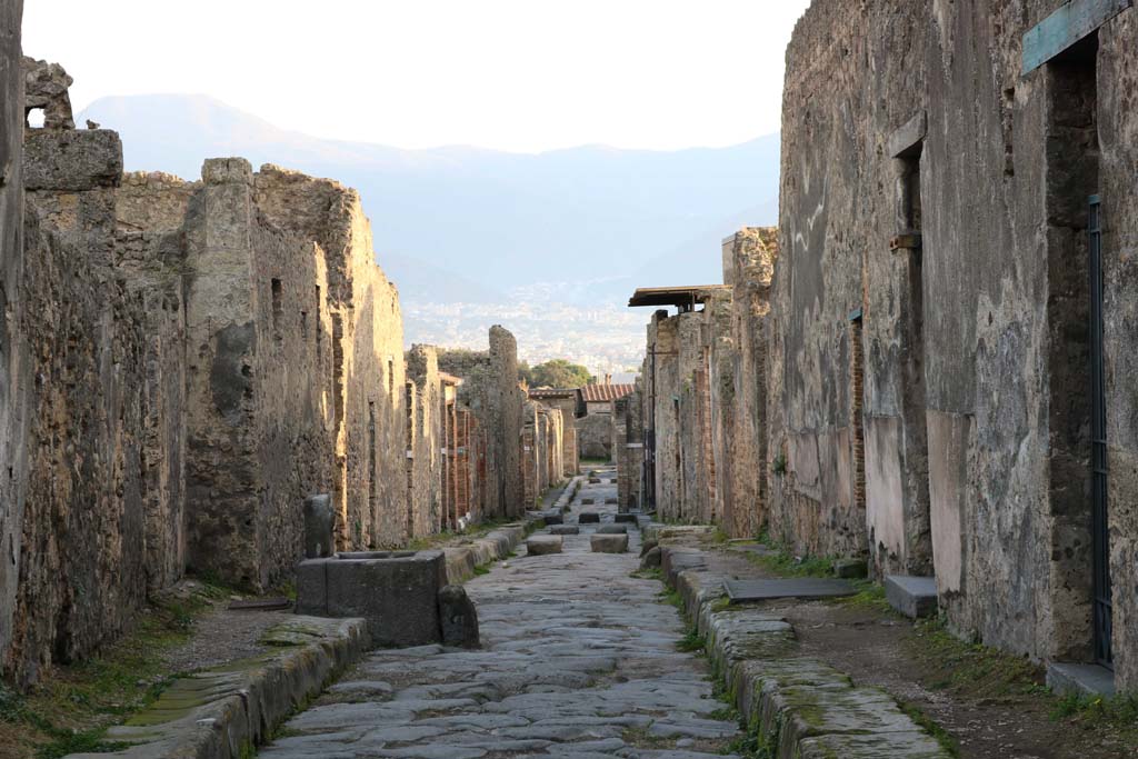 Vicolo dei Vettii, Pompeii. December 2018. Looking south between VI.16 and VI.15. Photo courtesy of Aude Durand.