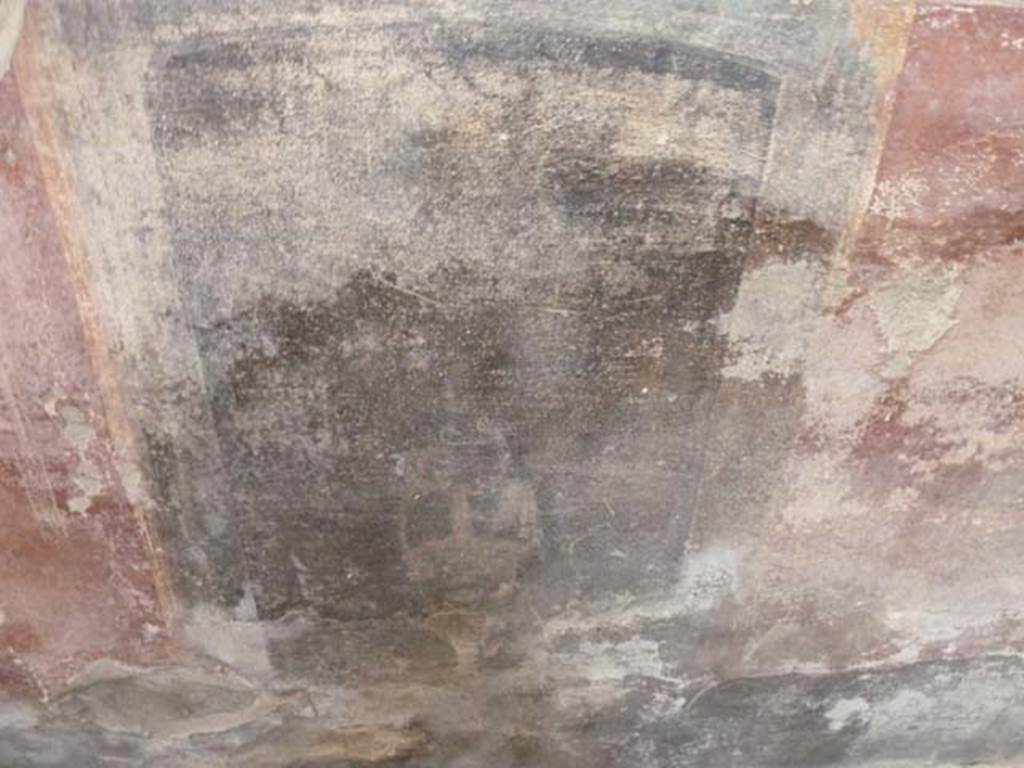 Oplontis, September 2015. Room 8, remains of painting on zoccolo at east end of north wall below central painting.