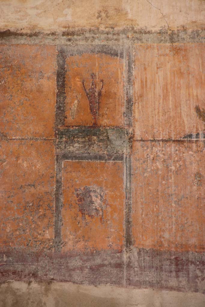 Stabiae, Villa Arianna, October 2020. Room 12, detail of painted zoccolo decoration towards east end of south wall. Photo courtesy of Klaus Heese.