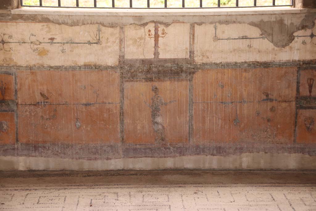 Stabiae, Villa Arianna, October 2020. Room 12, painted decoration on south wall under the window. Photo courtesy of Klaus Heese.