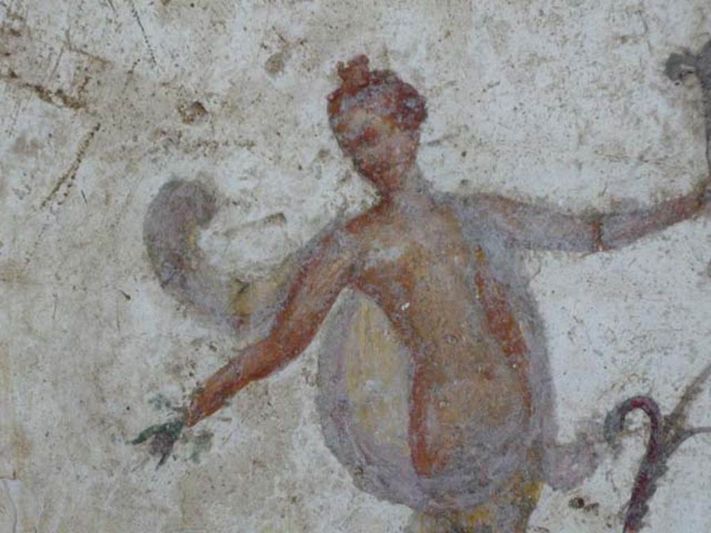 Stabiae, Villa Arianna, May 2010. Room 12, painted figure on panel on west wall. 
Photo courtesy of Buzz Ferebee.
