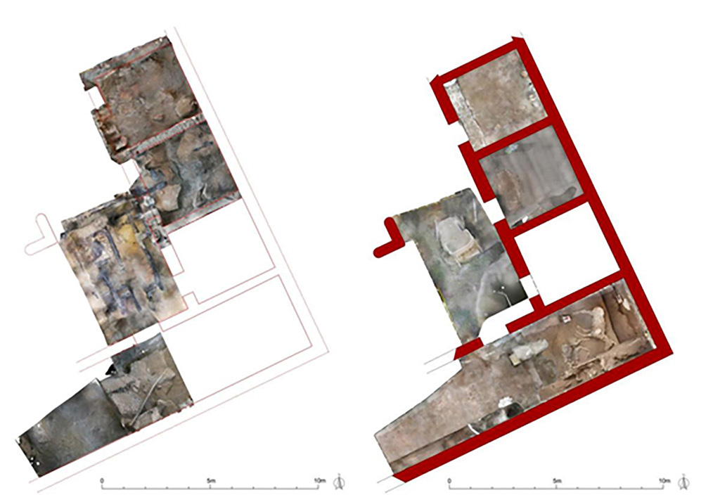 Cività Giuliana. February 2021. With the in situ micro-excavation completed, the various elements of the chariot have been transported to the laboratory of the Archaeological Park of Pompeii, where the restorers are working to complete the removal of volcanic material which still engulfs certain metal elements, and to begin the lengthy restoration and reconstruction of the chariot.

What has emerged has been systematically recorded via careful photographic documentation and through laser scanner surveying.

The chariot was found inside a double-level portico which probably faced onto an uncovered courtyard, not far from the already-investigated stable, to which it was connected by a door. We might recall that in the adjacent stable "e", which had already been investigated, it was possible to create casts not only of the trough, but also of a large horse, which bore a rich bronze harness. In the same room two other horses were discovered, one lying on its right side and the other on its left, of which it was sadly not possible to make a cast as a result of the damage caused by the tunnels of the grave robbers, and subsequent overbuilding of the cavities, which destroyed the context of the discovery. Nevertheless, other bronze harness elements were recovered, relating to a saddle and other parade elements, which can certainly be connected to the newly discovered chariot.

Cività Giuliana. Febbraio 2021. Terminato il microscavo in situ, attualmente i vari elementi del carro sono stati trasportati in laboratorio all’interno del Parco archeologico di Pompei, dove le restauratrici stanno procedendo a completare la rimozione del materiale vulcanico che ancora ingloba alcuni elementi metallici e a iniziare i lunghi lavori di restauro e ricostruzione del carro.

Quanto emerso è stato sistematicamente documentato mediante accurata documentazione fotografica e tramite rilievo con laser scanner 

Il carro è stato ritrovato all’interno di un portico a due livelli che affacciava probabilmente su una corte scoperta, nei pressi della stalla già indagata, con la quale comunicava attraverso una porta. Nella stalla adiacente già indagata "e", ricordiamo che era stato possibile realizzare oltre al calco della mangiatoia, il calco di un cavallo di grande taglia, che presentava ricche bardature in bronzo. Nello stesso ambiente si rinvennero altri due cavalli, uno riverso sul fianco destro e uno sul fianco sinistro, di cui non è stato possibile realizzare il calco, a causa dei danni causati dai tunnel dei tombaroli e alla conseguente cementificazione delle cavità, che ne avevano distrutto il contesto di ritrovamento. Sono state tuttavia rinvenute altre bardature in bronzo, pertinenti ad una sella e altri elementi da parata, di sicura correlazione con il carro rinvenuto.

Photograph © Parco Archeologico di Pompei.
