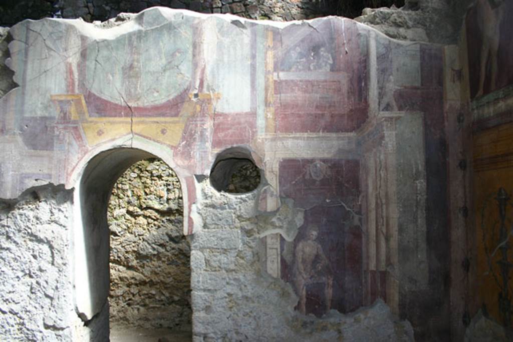 I.6.2 Pompeii. December 2007. West end of south wall of frigidarium, with arched doorway to anteroom.