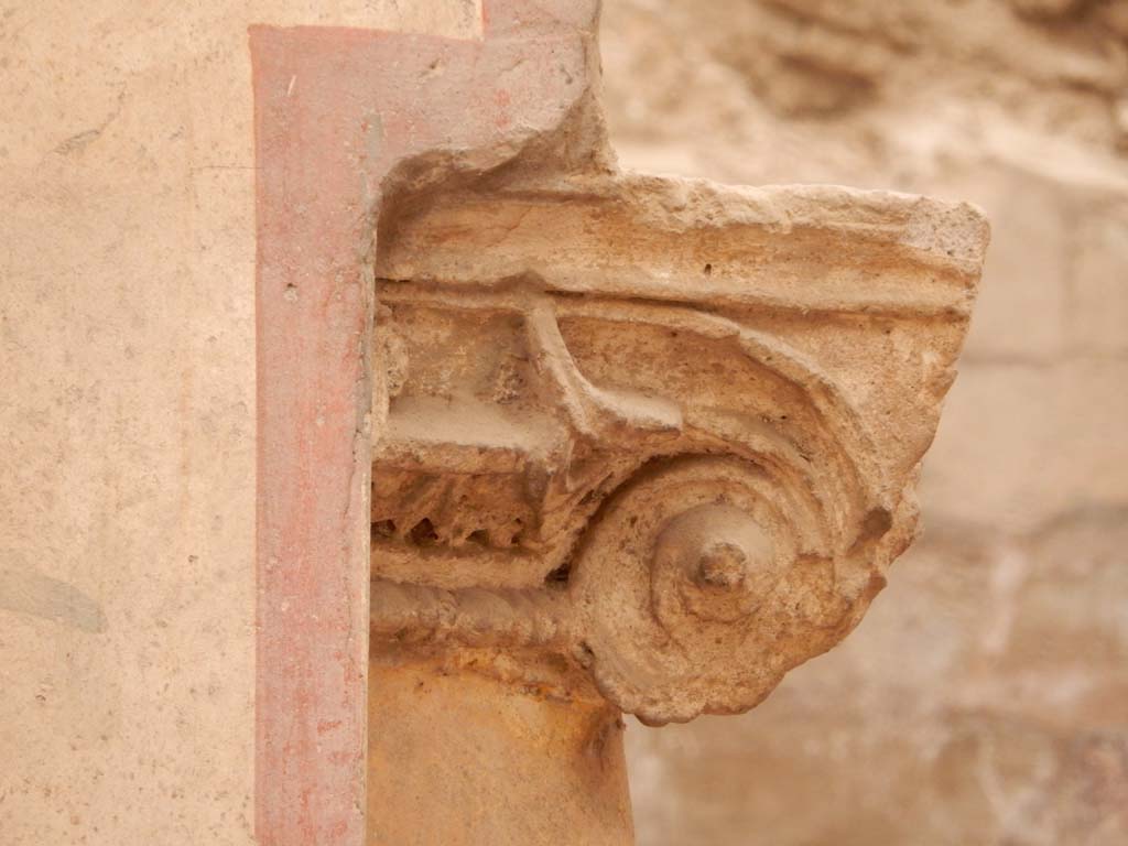 I.6.15 Pompeii. June 2019. Room 9, detail of column decoration. Photo courtesy of Buzz Ferebee.

