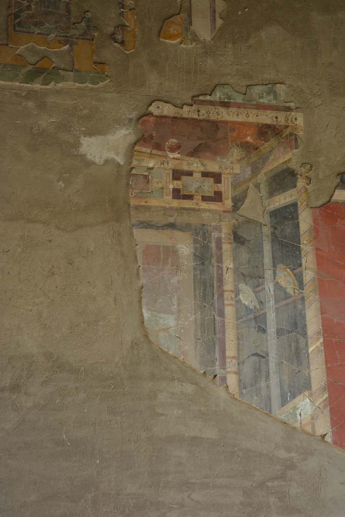 I.9.1 Pompeii. October 2019. Room 7, detail from central area of east wall of tablinum.
Foto Annette Haug, ERC Grant 681269 DÉCOR.

