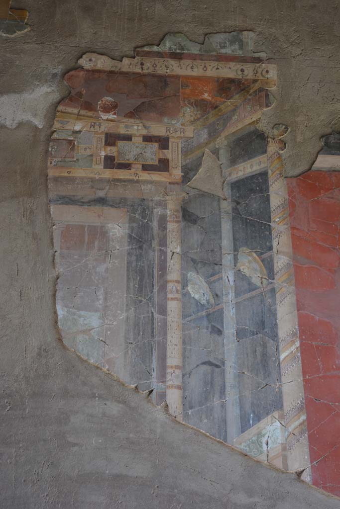 I.9.1 Pompeii. October 2019. 
Room 7, detail of imagines clipeatae (faces on shields) from central area of east wall of tablinum.
Foto Annette Haug, ERC Grant 681269 DÉCOR.


