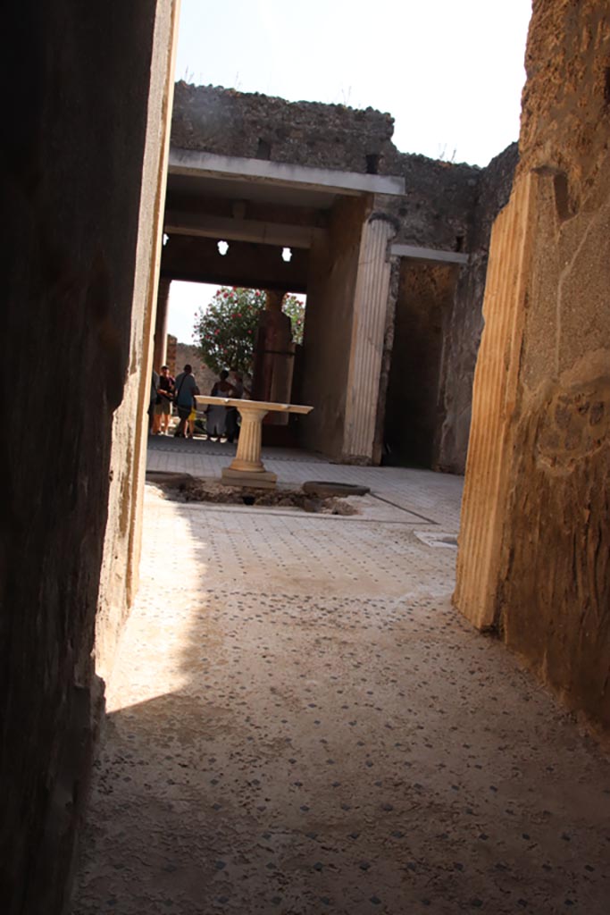 I.9.5 Pompeii. October 2023. 
Room 1, fauces, looking south across flooring in entrance corridor towards atrium. Photo courtesy of Klaus Heese.
